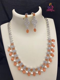 Beautiful Long American Diamond Necklace silver tone with matching pair of earrings Diamond Necklace Silver, Gypsum Ceiling, American Diamond Necklaces, Jewelry Set Design, Bridal Diamond Jewellery, Diamond Necklace Set, Necklace Sets, Kundan Necklaces, Cz Jewelry