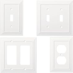 four white wall plates with one light switch