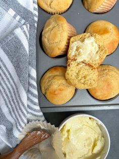 muffins and butter in a muffin tin