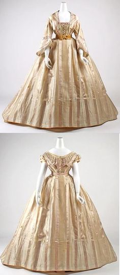 Metropolitan Museum of Art French silk dress with dinner and evening bodices, circa 1865. French Dinner, Century Dress, Period Dress, French Silk