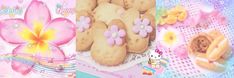 there are two pictures of cookies with flowers on them and the same one is decorated