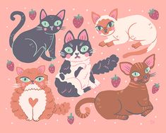 an image of cats and kittens on pink background