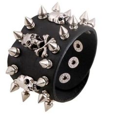 Show off iconic style with this skull and rivets bracelet. This men's bracelet is made of black leather and features the classic skull-and-bones symbol. Revamp your style when you wear our biker wristbands. Made out of superior metal and leather to give you a refined look. ✔ Condition: 100% Brand New and High Quality✔ Material: Leather & Metal ✔ Length: 8.3 inches✔ Clasp Type: Hidden-safety-clasp These biker wristbands are available for a limited time only. Monogram Hats, Leather Bangle, Rhinestone Hair Clip, Genuine Leather Bracelet, Black Skulls, Wrist Cuffs, Bracelet Black, Wide Cuff, Simple Bags