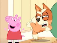 peppa the pig and her dog are talking to each other in an animated scene