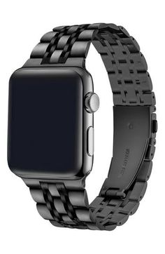 Polished center links adds some shine to this sleek and sturdy bracelet that pairs up perfectly with your Apple Watch. Apple Watch not included Compatible with Apple Watch Series 1, 2, 3, 4, 5 and 6 22mm band width Trifold buckle closure Stainless steel with black-tone plate Imported Apple Watch Bracelet, Apple Watch Bands Women, Apple Watch Bracelets, Apple Watch Se, Bracelet Style, Watch Bracelet, Apple Watch Series 1, Black Plates, Fabric Gift Bags