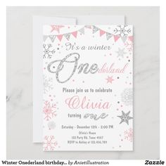 a pink and silver birthday party with snowflakes on the front, it's winter