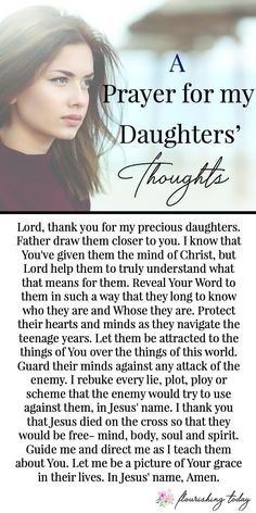 a prayer for my daughter's daughters with an image of her face and the words,