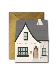 a greeting card with a house on the front and an envelope in the back that says home sweet home