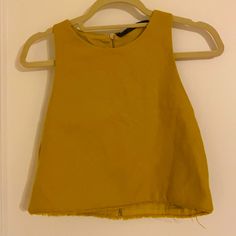 Crop Top With Back Zipper And Interesting Racer Back Style. Never Worn Zara Mustard Top For Spring, Spring Mustard Zara Tops, Yellow Zara Tops For Day Out, Zara Yellow Tops For Day Out, Chic Cropped Yellow Tops, Chic Yellow Cropped Tops, Chic Mustard Cotton Top, Zara Gold Tops For Spring, Yellow Crop Top