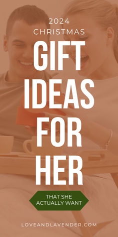 a man and woman sitting in bed with the text, christmas gift ideas for her that she actually want