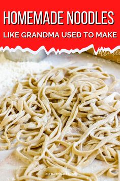 pile of freshly made noodles. How To Make Homemade Noodles Recipes, Thanksgiving Noodles Recipe, How To Make Healthy Noodles, Home Made Noodles Easy, How To Make Homemade Noodles, Dry Noodle Recipe, Egg Noodle Recipes Homemade, Pasta Dough Recipes Kitchenaid, Homemade Thick Noodles