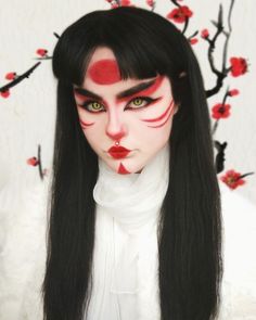 Demon Geisha, Japanese Fox Spirit, Geisha Cosplay, Face Markings, Demon Makeup, Fox Makeup, Makeup Themes