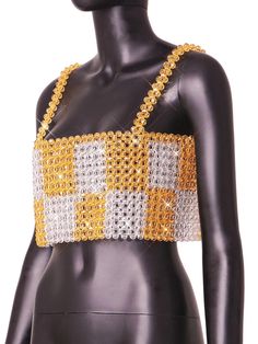 Beaded crop top in white and yellow colors. Yellow Embellished Party Tops, Beaded Crop Top, Bead Bag, Yellow Ombre, Bodycon Dresses Casual, Concert Fits, Rave Festival, Yellow Stone, Shirt Dress Casual