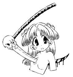 a girl holding a tennis racquet with a skull on her arm and wearing a t - shirt