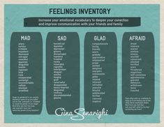 an info sheet describing feelings in the form of words