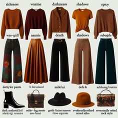 Autumn Color Theory Outfits, Deep Autumn Accessories, Dark Autumn Clothes, Autumn Palette Outfits, True Autumn Color Palette Outfits, Deep Autumn Color Palette Outfits, Warm Autumn Color Palette Outfits, Deep Autumn Outfits, Autumn Color Palette Outfits