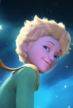 a close up of a cartoon character with stars in the sky behind him and an image of tinkerbell