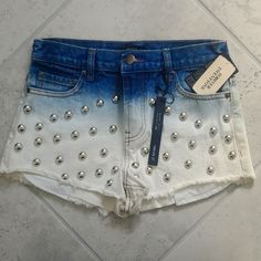 Forever21 Size 24 Two Tone High Rise Denim Shorts With Studs Forever 21 Cutoff Jean Shorts For Summer, Forever 21 High Rise Bottoms For Summer, High Rise Bottoms From Forever 21 For Summer, Forever 21 High-rise Summer Bottoms, Forever 21 Medium Wash Summer Shorts, Forever 21 Medium Wash Jean Shorts For Summer, Trendy Forever 21 Cotton Jean Shorts, Trendy Forever 21 Jean Shorts, Forever 21 Denim Jean Shorts For Summer