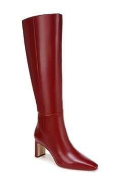 Soft leather brings timeless style to a knee-high boot designed with a squared toe and sleek heel. 2 3/4" heel (size 8.5) 16 1/2" shaft; 14 1/2" regular calf circumference 16 1/2" shaft; 16" wide calf circumference Leather upper/synthetic lining/rubber sole Imported Red Knee High Boots, Walker Shoes, Red Boots, Wide Calf, Designer Clothes For Men, Designer Boots, Autumn Fashion Women, Boot Shoes Women, Sam Edelman