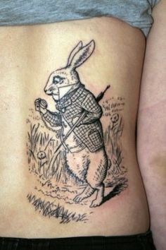 Alice in Wonderland Tattoos Tattoo Tv Shows, Rabbit From Alice In Wonderland, White Rabbit Tattoo, Kraken Tattoo, Alice And Wonderland Tattoos, Alice In Wonderland Flowers, Body Tattoo Design, Woodcut Tattoo, Rabbit Tattoo