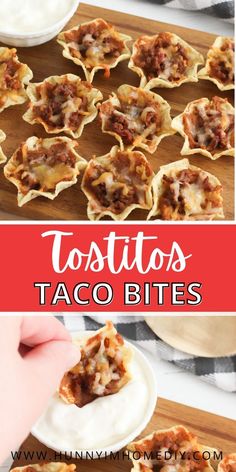 taco bites with cheese and meat on them are ready to be eaten in the oven