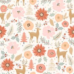 an animal and flowers pattern on a white background