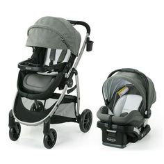 a stroller and car seat are shown in this image