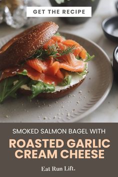 smoked salmon bagel with roasted garlic cream cheese