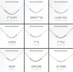 six different types of necklaces with the words i love you written on each one