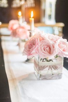 5 Simple But Elegant Pink Flower Centerpieces (That Are Low Enough To See Over) Pink Centerpieces, Pink Diy, Romantic Table, Wedding Tablescape