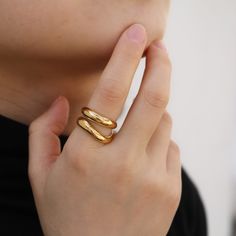 An eye-catching addition to your jewelry box. The slick flowing curve is the signature of the ring. The thick double wave ring is made to last. 18k gold plated Stainless steel based Waterproof and tarnish free Available in US size 6-8 Ring sizing chart Wave Ring, Sizing Chart, Jewelry Box, 18k Gold, Gold Plate, Best Gifts, Plating, Size 6, Stainless Steel