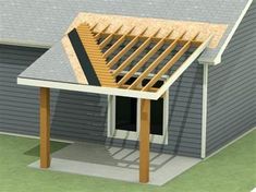 an image of a house being built with wood framing on the roof and side walls