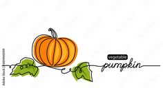 a pumpkin sitting on top of a leafy branch with the words vegetable pumpkin written below it