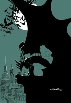 an image of a batman poster with bats flying over the city and moon in the sky