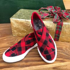 Gypsy Jazz Brand Buffalo Plaid print Velcro Slip-ons Fitting true Plaid Sneakers, Jazz Shoes, Photo Lighting, Christmas Fashion, Plaid Print, Tim Holtz, Vans Classic Slip On Sneaker, Buffalo Plaid, Slip Ons