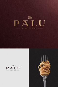 the palu logo is shown on top of a fork with pasta in it and below