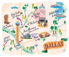 a map of the city of dallas, texas with all its major attractions and parks