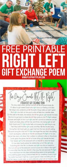 a christmas letter to santa is shown with the words free printable right left gift exchange poem