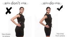 a woman in a black dress is standing with her hands on her hips and the words don't do appear to be correct