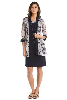 Elevate your outfit with this chic R&M Richards Women's Plus Floral Mesh Swing Jacket! 🌸 Perfect for business, formal events, parties, or weddings. The mid-length jacket in navy and blush adds a touch of elegance to any look. #RMRichards #PlusSizeFashion #FloralJacket #PartySeason #Fashionista 💃🌺 Detachable Necklace, Printed Jacket, Floral Jacket, Women's Outfits, Jacket Pattern, Print Jacket, Solid Dress, Sleeves Pattern, Navy Women