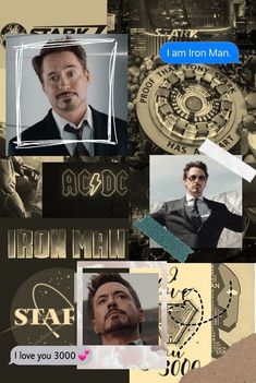 the collage has been altered to look like it is being used as an advertisement for iron man