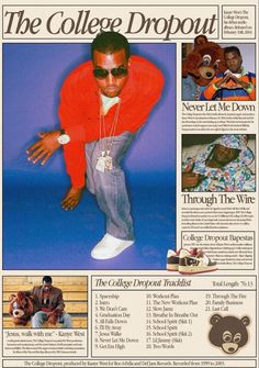 the college dropout magazine cover features an image of a man in sunglasses and a red sweater