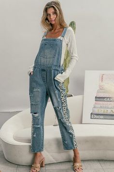 Wild For Overalls - JQ Clothing Co The Leopard, Edgy Look, Denim Overalls, Denim Fabric, Distressed Denim, Leopard Print, Overalls, Wardrobe, Pants