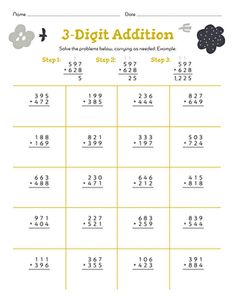 three digit addition worksheet with numbers and symbols