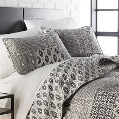 the comforter is made up with black and white patterns