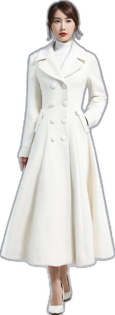 White Wedding Outerwear With Button Closure, White Single Breasted Dress For Fall, White Single-breasted Dress For Fall, Fitted White Outerwear With Covered Buttons, Fall Wedding Outerwear With Pockets, White Double-breasted Wedding Outerwear, White Double-breasted Outerwear For Wedding, White Long Coat With Buttons, Elegant Wedding Outerwear With Pockets