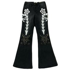 Austin Landing Embroidered Jeans. Embellished With Studs And Faux Leather. 3/26 And 7/28 Available. Mid Rise. 32” Inseam. Lots Of Stretch. Flare Leg. Tags: Spring, Summer, Country, Western, Boho, Festival, Concert, Anthro, Anthroplogie Yo, Dark, Solid, Feminine, Nwt, Never Worn, Brand New, Y2k, 90’s, Rodeo New Y2k, Jeans Embellished, Summer Country, Festival Concert, Western Boho, Fashion Inspiration Design, Embroidered Jeans, Country Western, Boho Festival