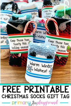 free printable christmas socks gift tags for kids to use in the classroom or at home