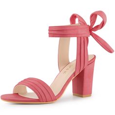 Shop Allegra K for faux suede open toe ankle tie back chunky heel sandals you are looking for, get more women's chunky heel for yourelf. Order now! Free Returns! Yellow Heeled Sandals, Ankle Strap Chunky Heels, Evening Heels, Chunky Heel Sandals, Yellow Heels, Watermelon Red, Back To College, Womens Chunky Heels, Wrap Heels