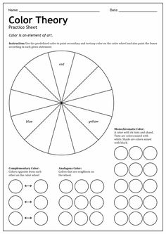 color theory worksheet with circles and numbers